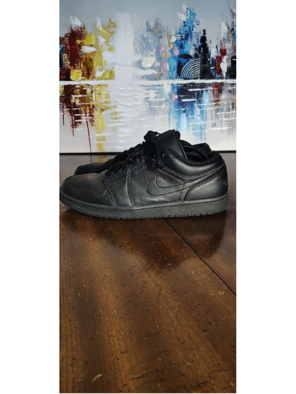 Jordan Air Jordan 1 Low Shoes Mens Size 11.5 Black Leather Sneakers 553558-093